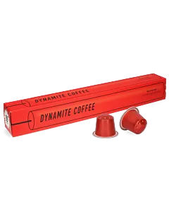 Kaffekapslen Dynamite Coffee package and capsule for Nespresso
