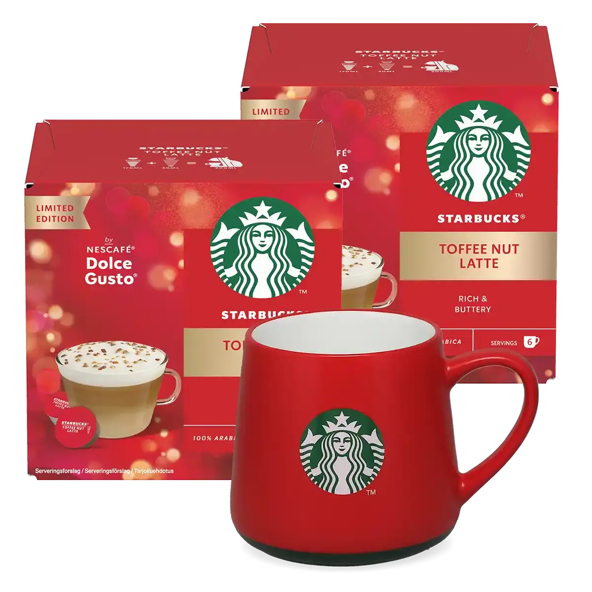 Πακέτο Toffee Nut Latte + κόκκινη κούπα