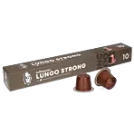 Kaffekapslen Lungo Strong Premium package and pod for Nespresso
